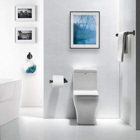 Tudoccy modern bathroom accessories in matte black for contemporary decor.