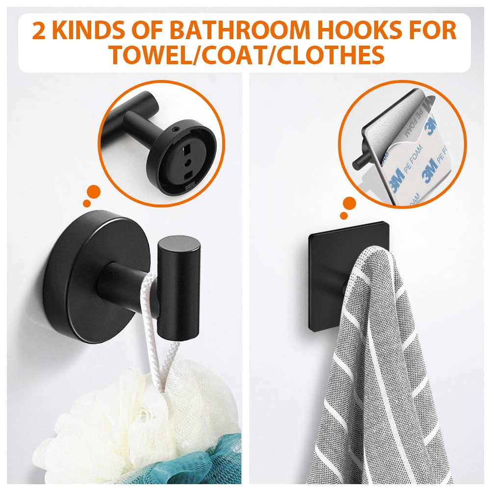 Tudoccy three hooks in matte black for robes, towels, and bags.