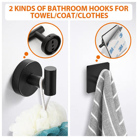 Tudoccy three hooks in matte black for robes, towels, and bags.