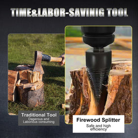 TUEJITE firewood splitter 32mm bit for versatile log sizes.