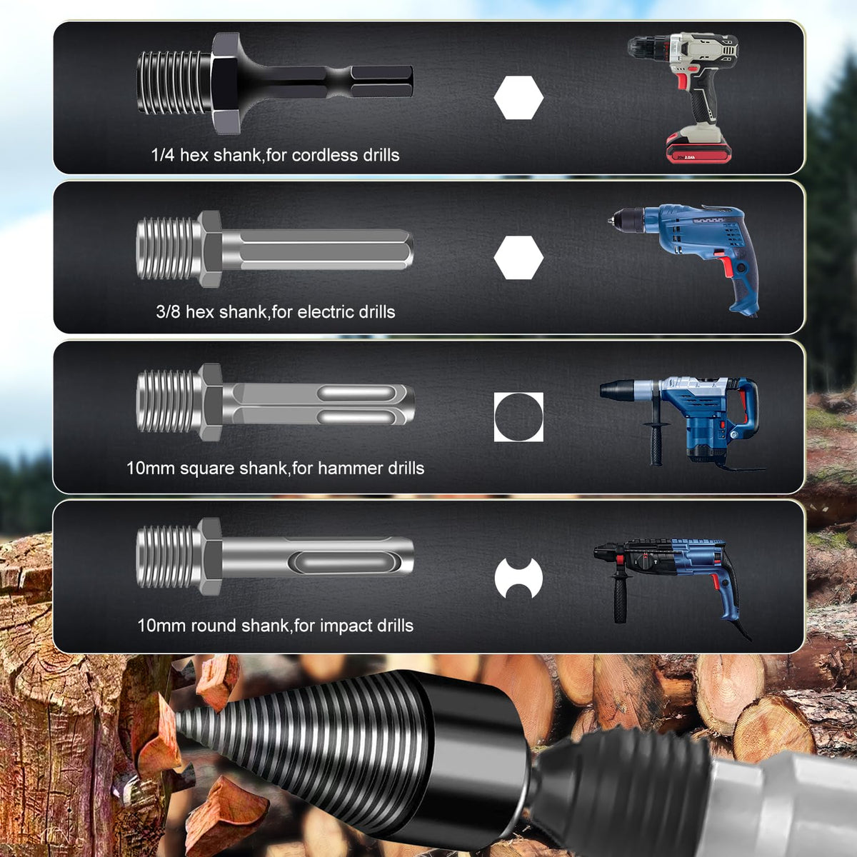 TUEJITE heavy-duty electric splitter powers through wood.