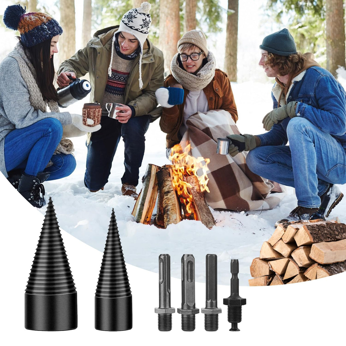 TUEJITE wood splitting wedge tools 6pcs for versatile firewood prep.