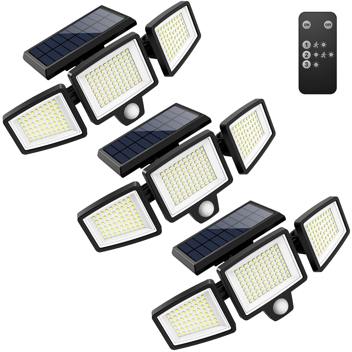 Tuffenough solar outdoor lights with three heads for broad yard illumination.