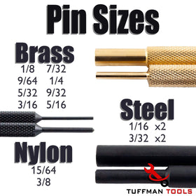 TuffMan Tools brass pins in eight sizes enabling fine firearm alignment.