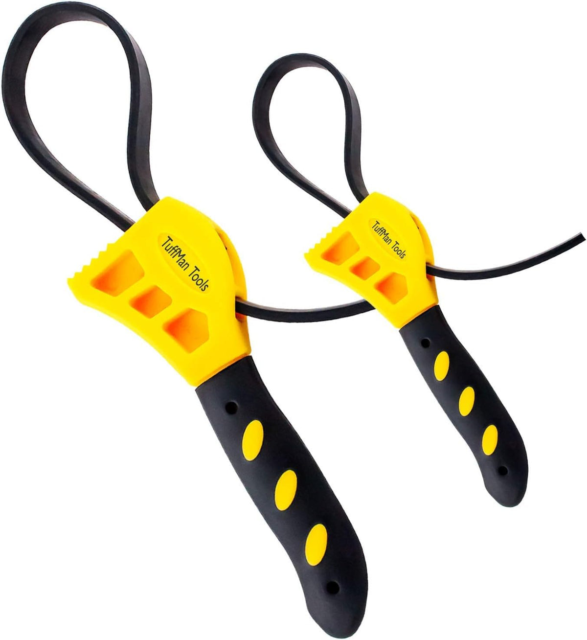 TuffMan Tools strap wrench set with adjustable rubber strap for versatile grip on round items