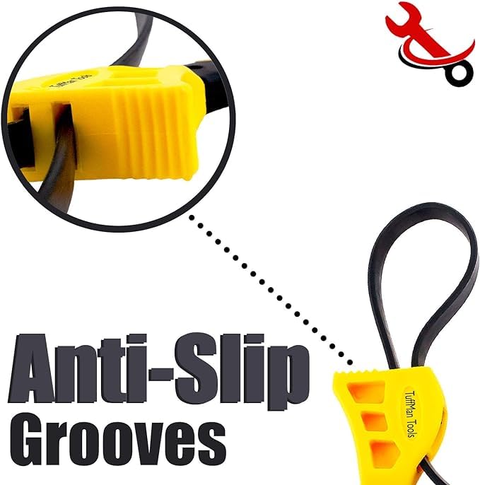 TuffMan Tools strap wrench in a tight space providing leverage without damage