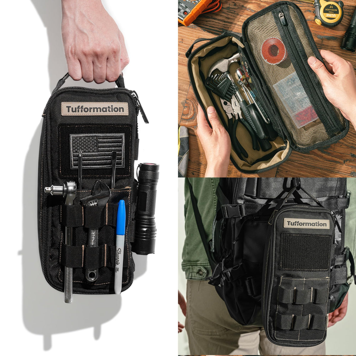Tufformation tool bag with MOLLE webbing for accessory attachment