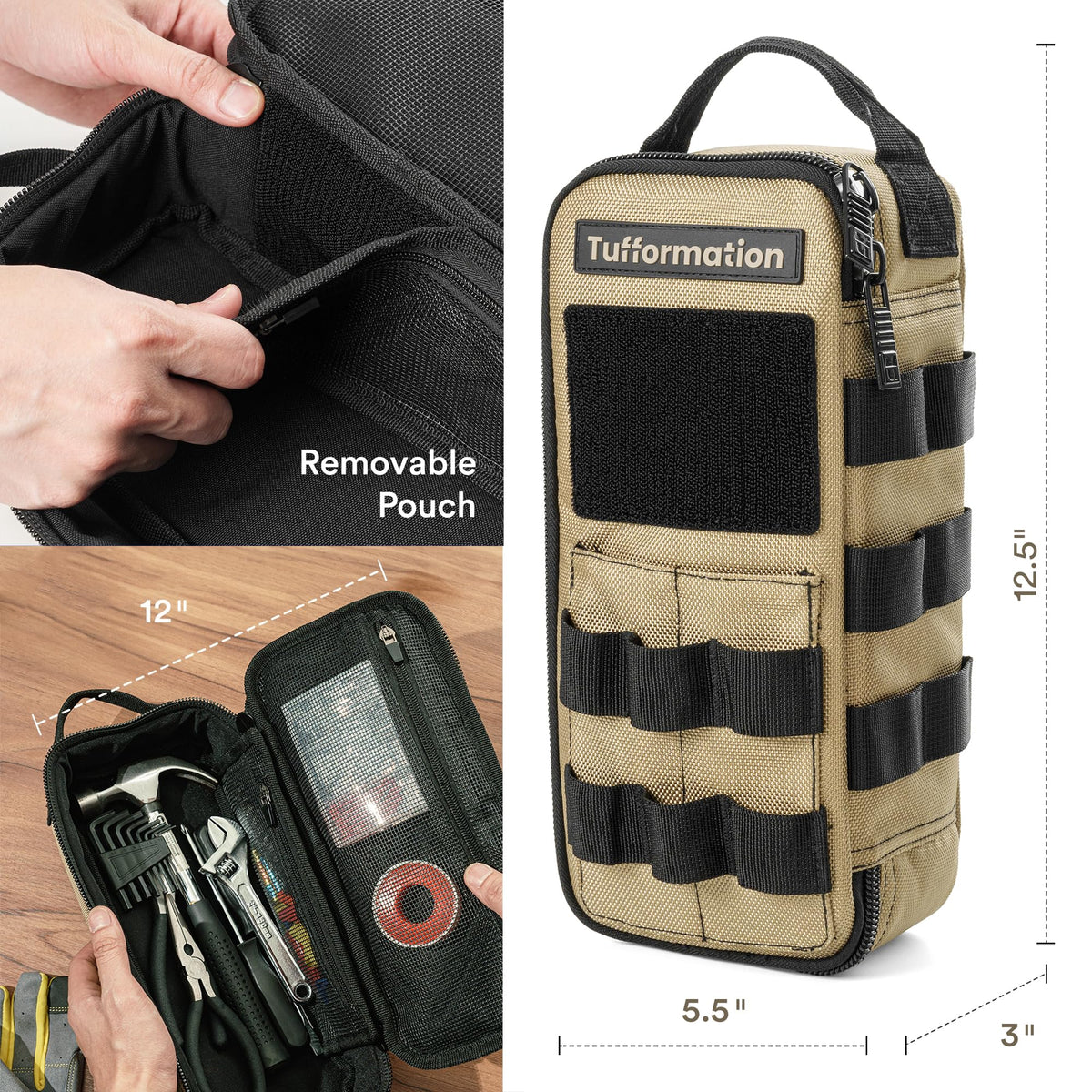 Tufformation tool bag side pocket highlights organized storage in tight spaces