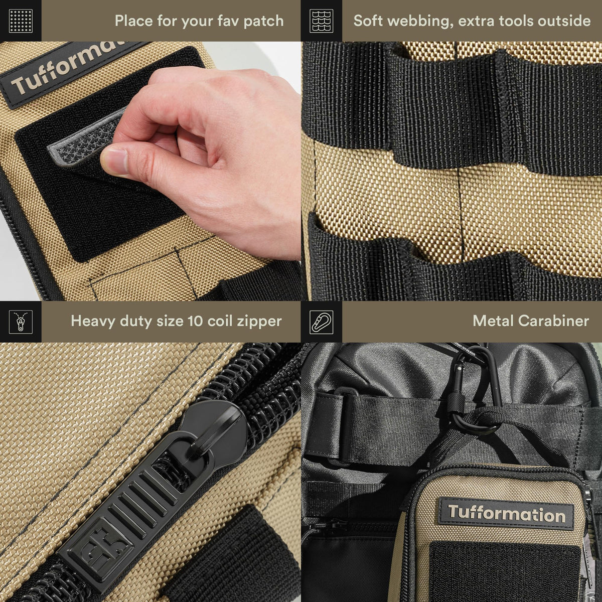 Tufformation tool bag top handle and carabiner enable easy transport