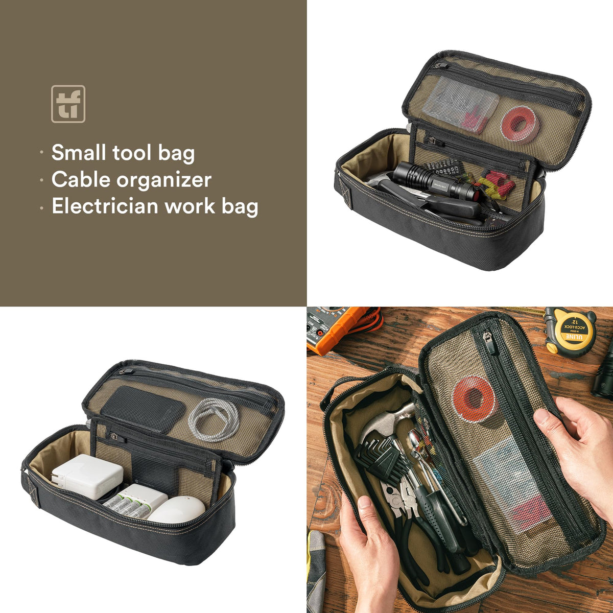 Tufformation tool bag top handle and zipper enable easy transport