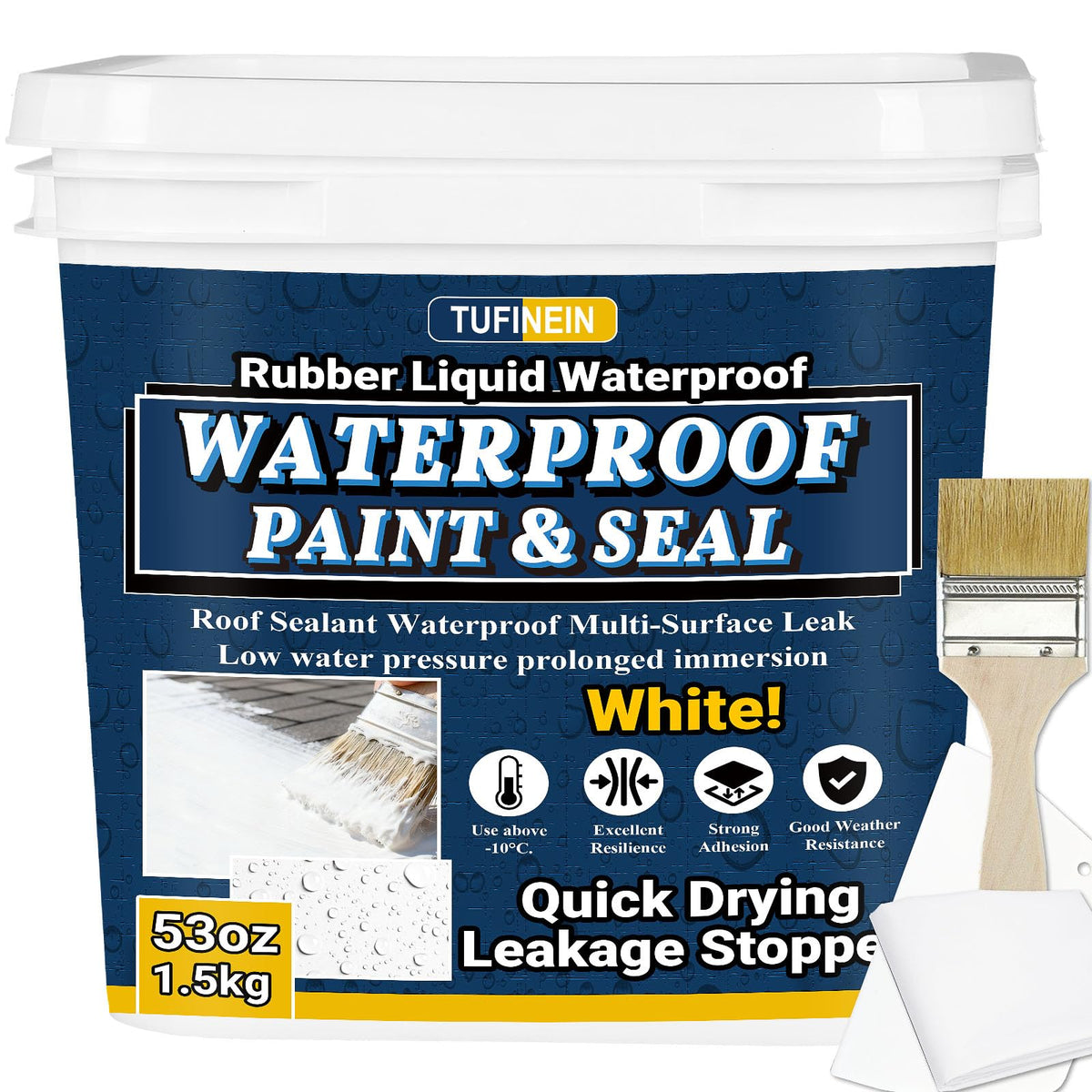 Tufinein Rubber Sealant bottle pour demonstrates quick-dry sealing for gaps