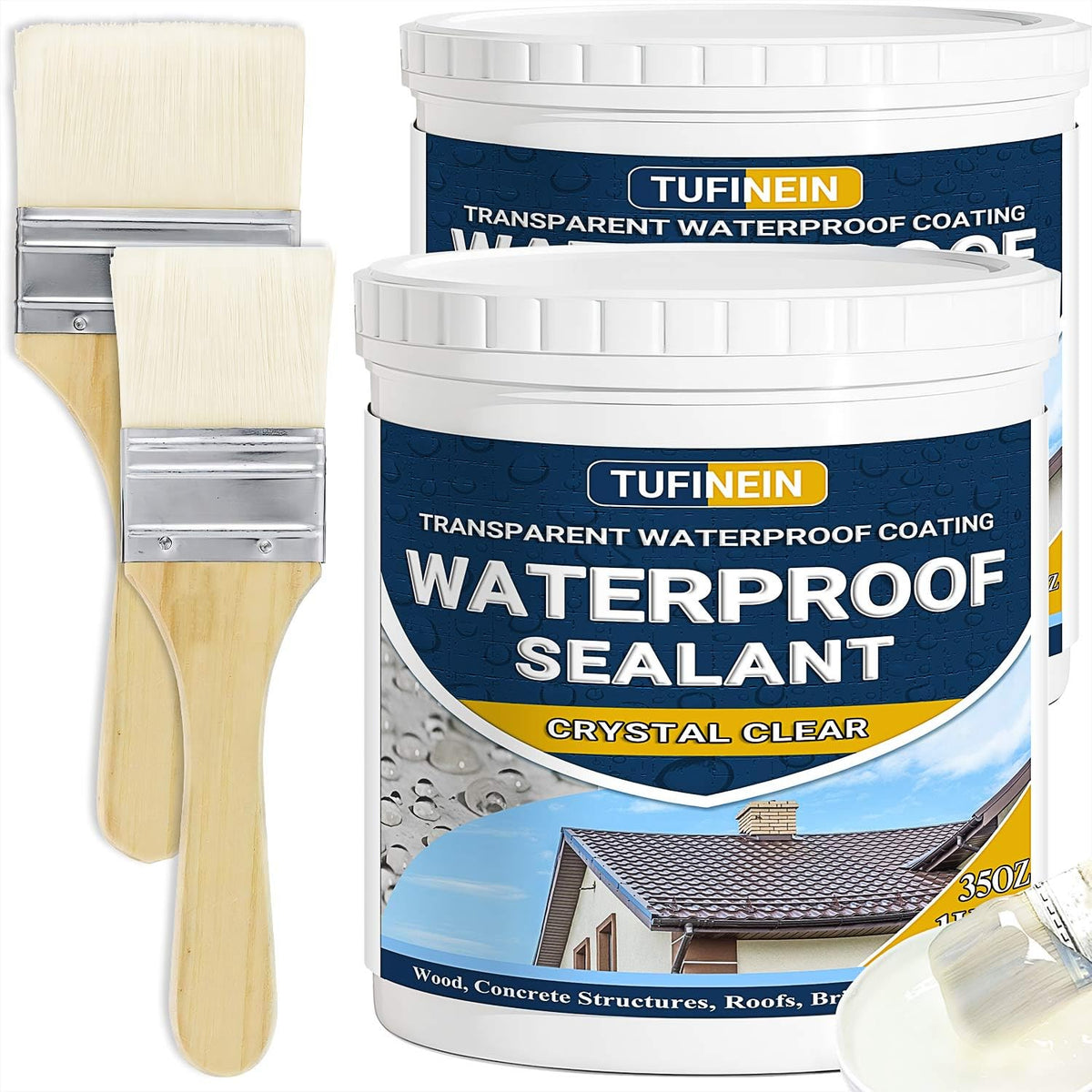 Tufinein waterproof sealant 70oz bottle provides clear protection for roofs and walls.