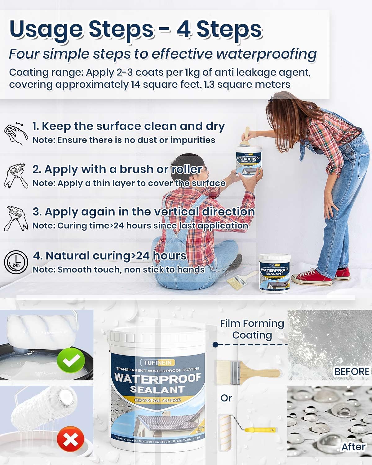 Tufinein clear sealant on windows and walls forms a durable membrane.