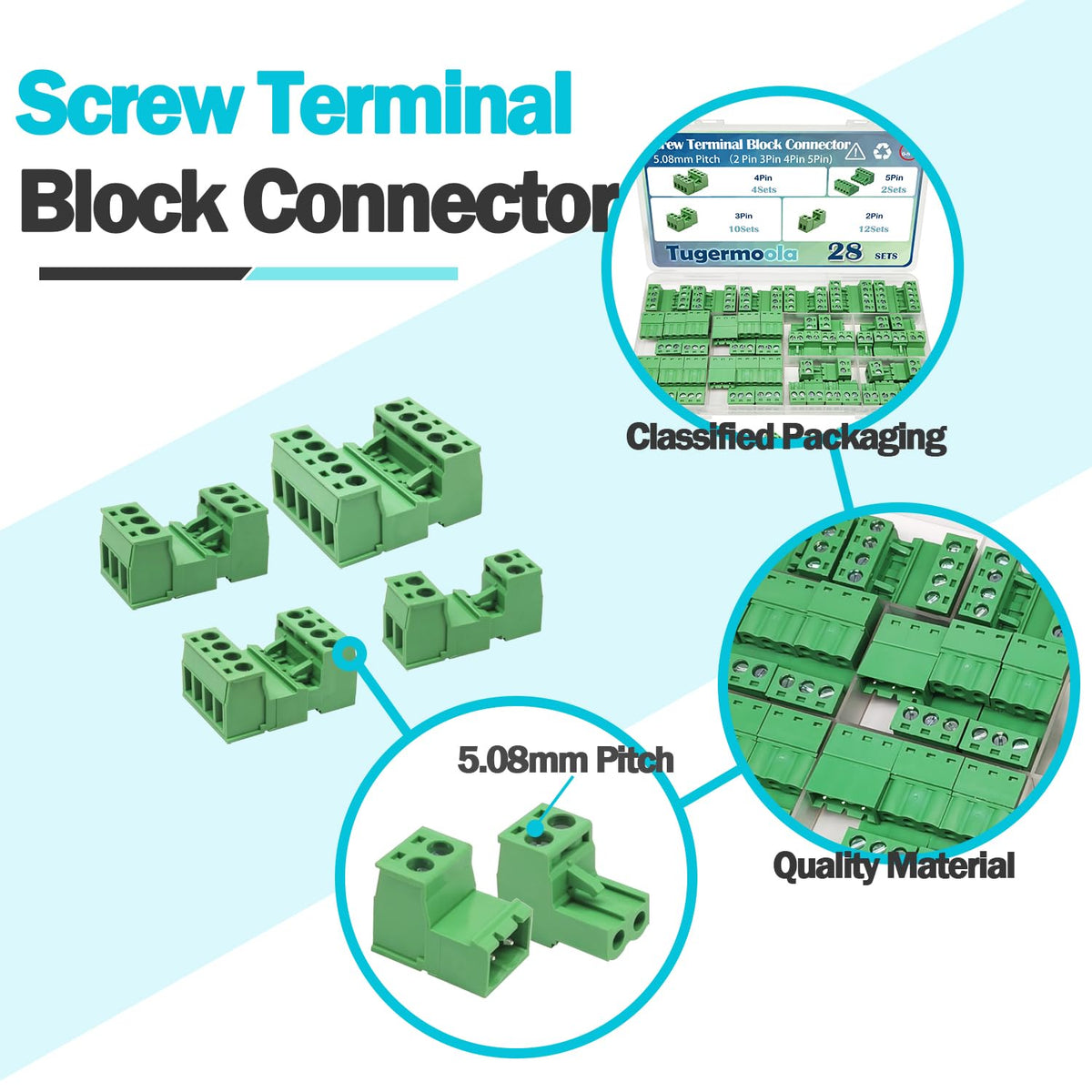 Tugermoola OLA007 2–5 pin options for versatile connections.