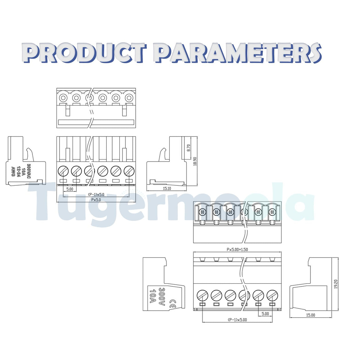 Tugermoola OLA007 5.08mm pitch diagram highlights easy PCB connections.