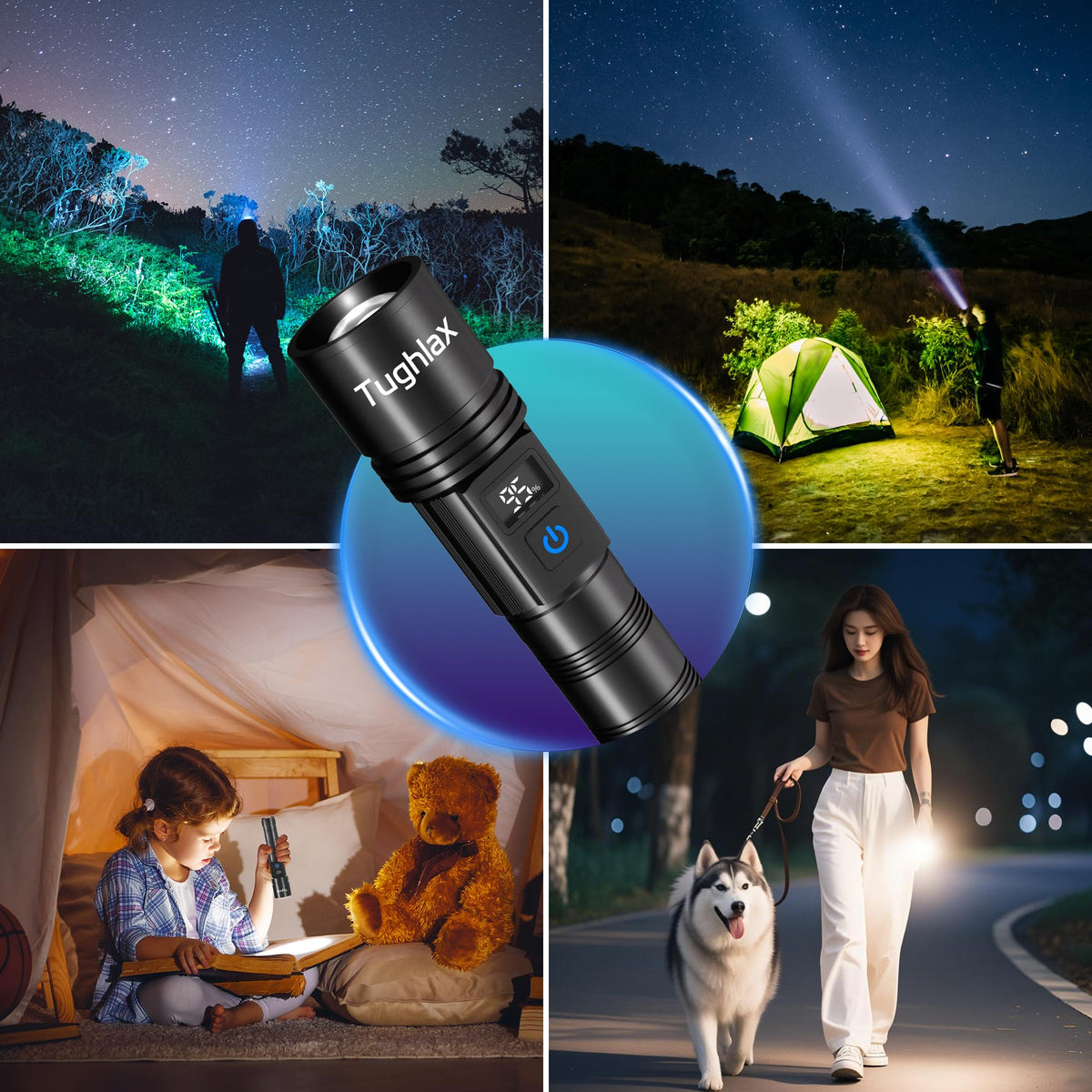 Tughlax built-in batteries provide long-lasting operation for outdoor nights.