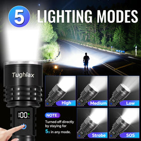 Tughlax LED flashlight LCD display, real-time power readout during outings.