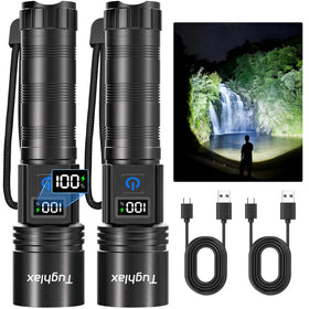 Tughlax dual-pack LED flashlight front view with 9900 lumens for camping and emergencies
