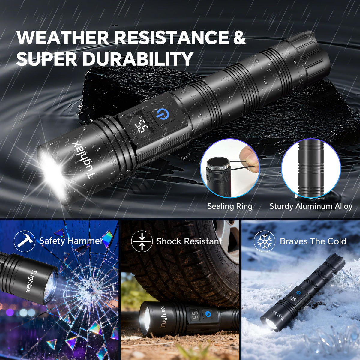 Tughlax compact ergonomic flashlight fits easily in a pocket