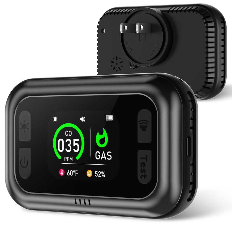 Tuiken 5-in-1 CO detector front view with status indicators for quick checks