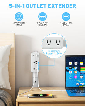 TUIKEN Outlet Extender Stick with USB-C fast-charge capability