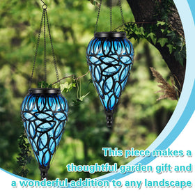 Tujoe garden path lighting with blue lanterns for elegant walkways.