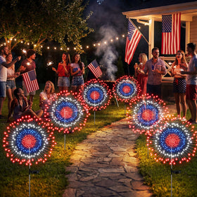 Tujoe Independence Day yard decor with patriotic LEDs.