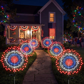 Tujoe patriotic solar firework lights pack bright six-pack outdoor decor.