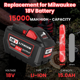 TUKOPK Milwaukee 18V 15Ah battery side profile highlighting slim design and balanced weight.