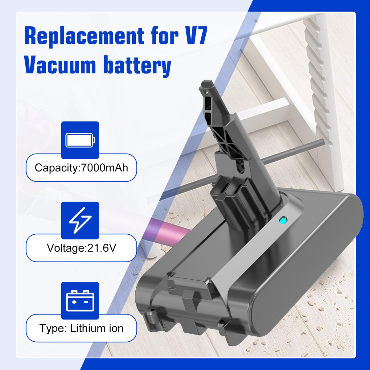 TUKOPK V7 battery LED indicator shows charging status for easy monitoring.