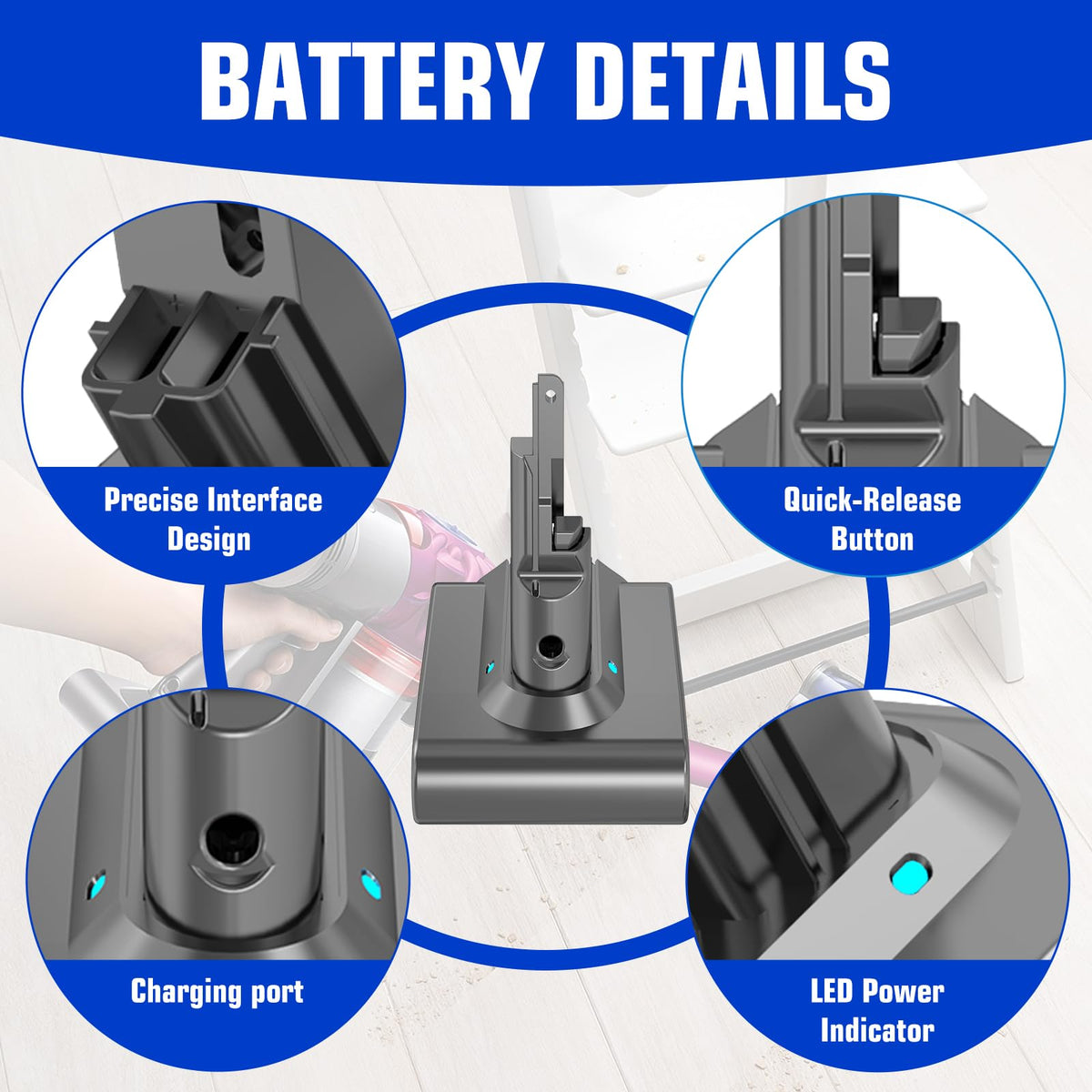 TUKOPK V7 battery with smart charging protection against overvoltage and overheating.