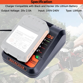 Tulepowceeng BDCAC202B compatibility chart for Black & Decker packs