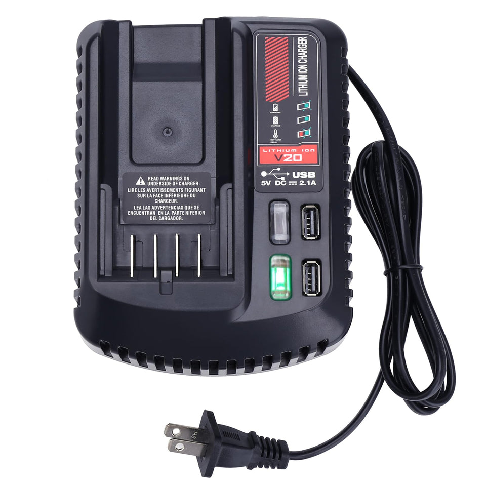 Tulepowceeng CMCB104 front view shows universal 20V compatibility for Craftsman batteries.