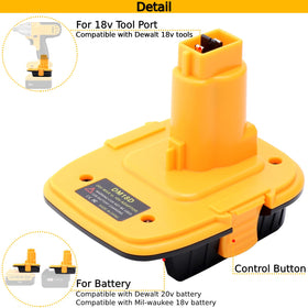 Milwaukee 18V battery connected via DM18D adapter for versatility