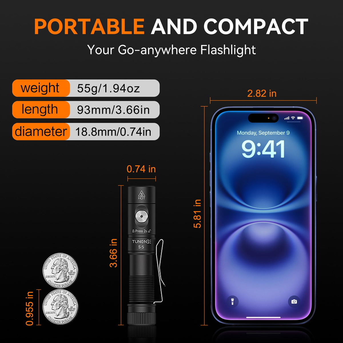 Tunenge S5 rugged aluminum body with IP66 protection.