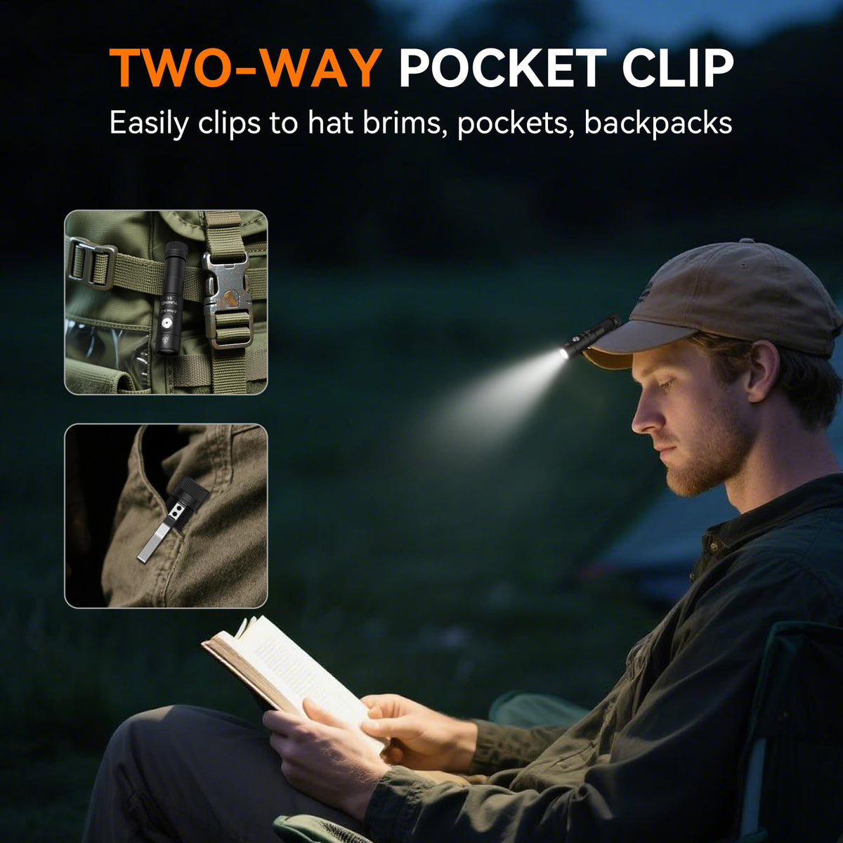 Tunenge S5 two-way clip secures to hat or pocket.
