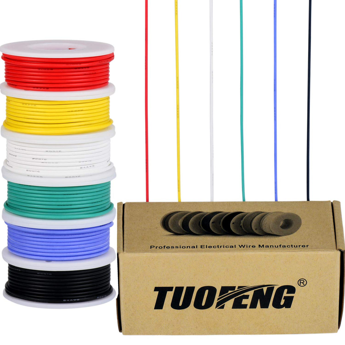 TUOFENG 22awg silicone wire black spool for flexible wiring.
