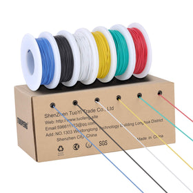 TUOFENG 28awg silicone wire in black spool for versatile electronics wiring.