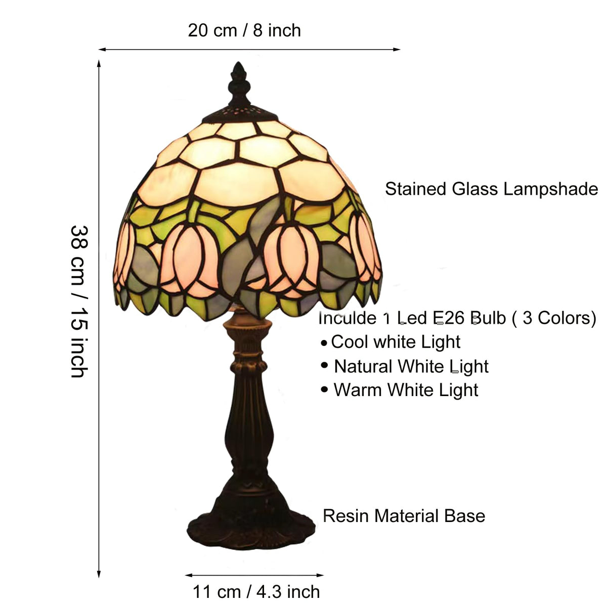 tuomoxte hand-crafted stained-glass shade creates decorative light patterns.