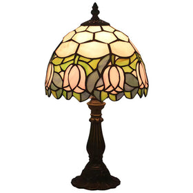 tuomoxte Tiffany table lamp pink tulip pattern glows softly for a cozy ambience.