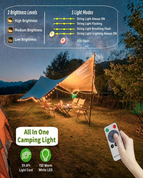 TuoPuLife solar USB recharge powers lights on trips outdoors.