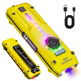 TUOWEE U V Flat EDC flashlight front view beam delivering wide illumination.
