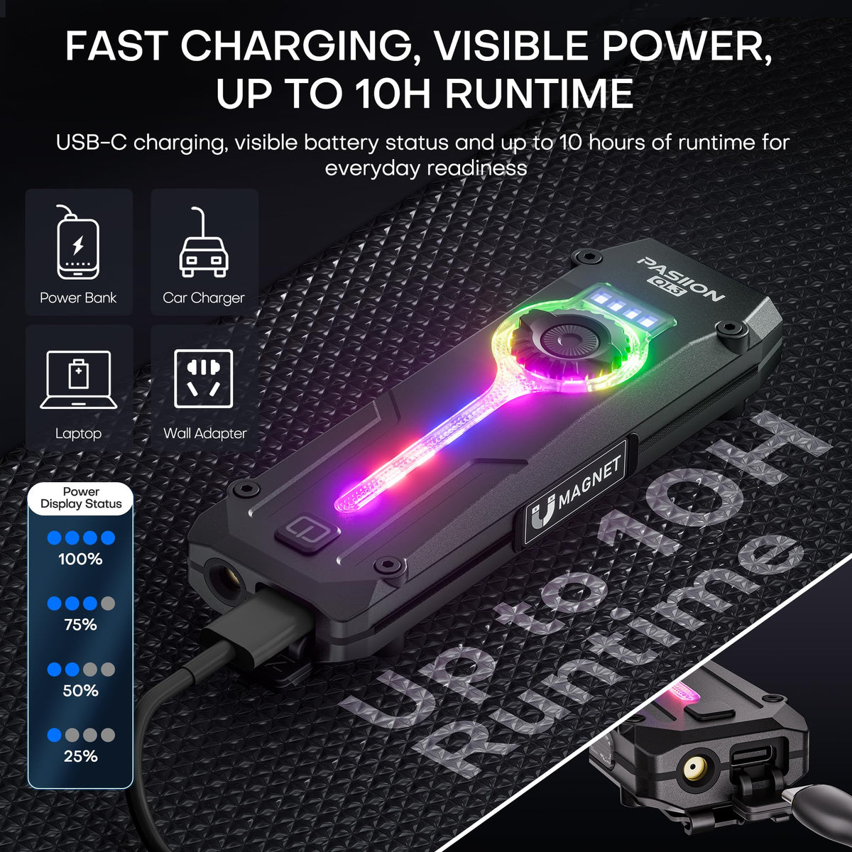 Stepless dimming on TUOWEE U V Flat EDC flashlight with rotary wheel