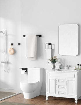 Tupello towel ring in matte black keeps hand towels neatly accessible.