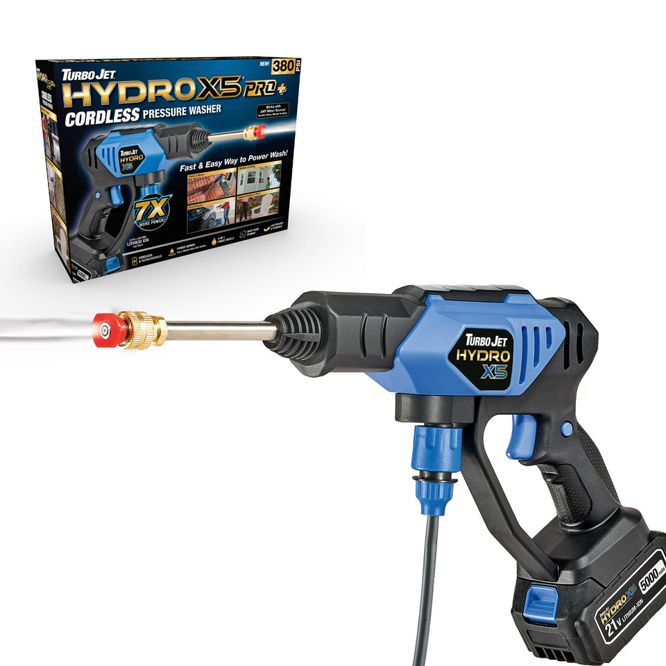 Turbo Jet HydroX5 Pro+ battery powering cordless cleaning with extended runtime.