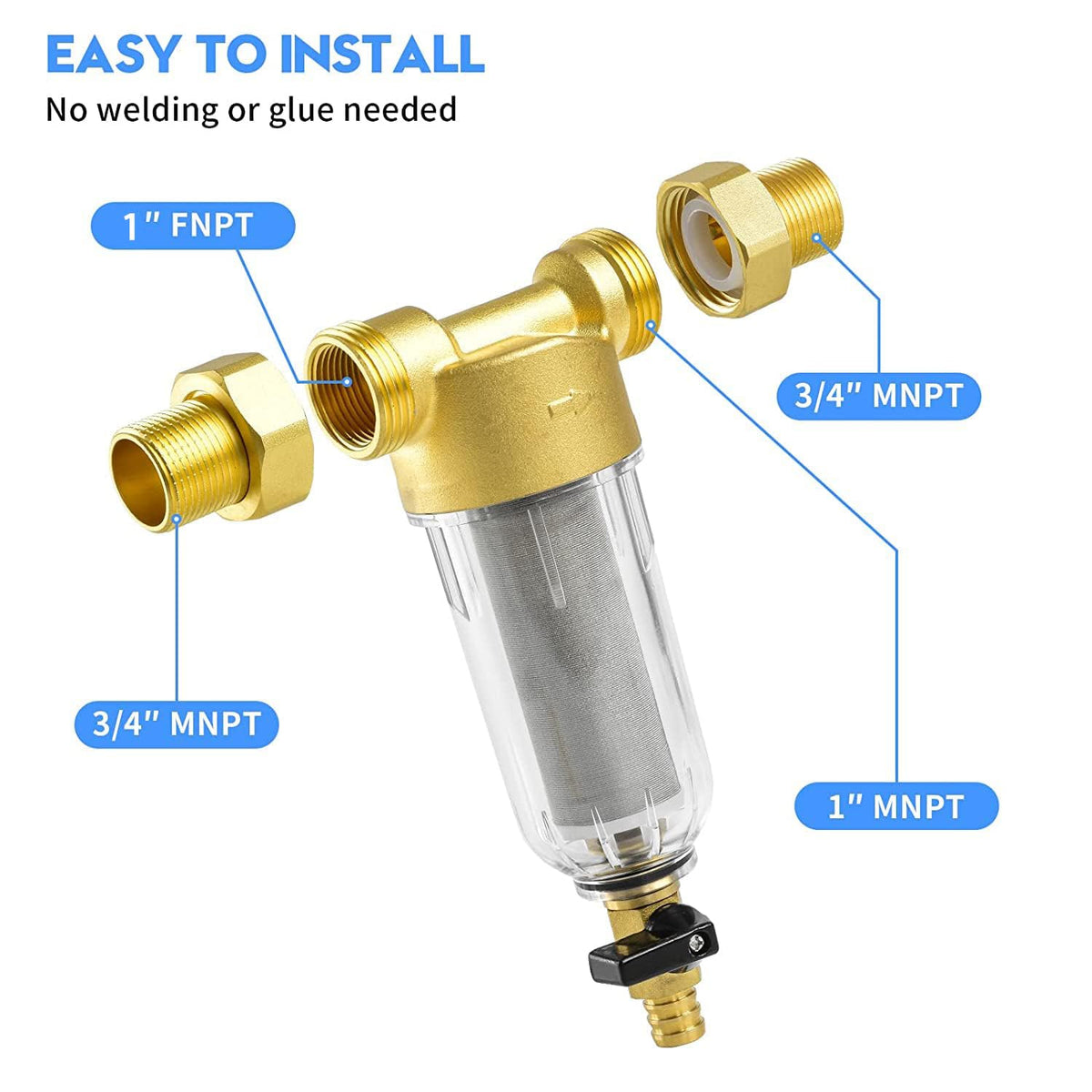 Turboyhood washing machine filter installed inline protects appliances from sediment.