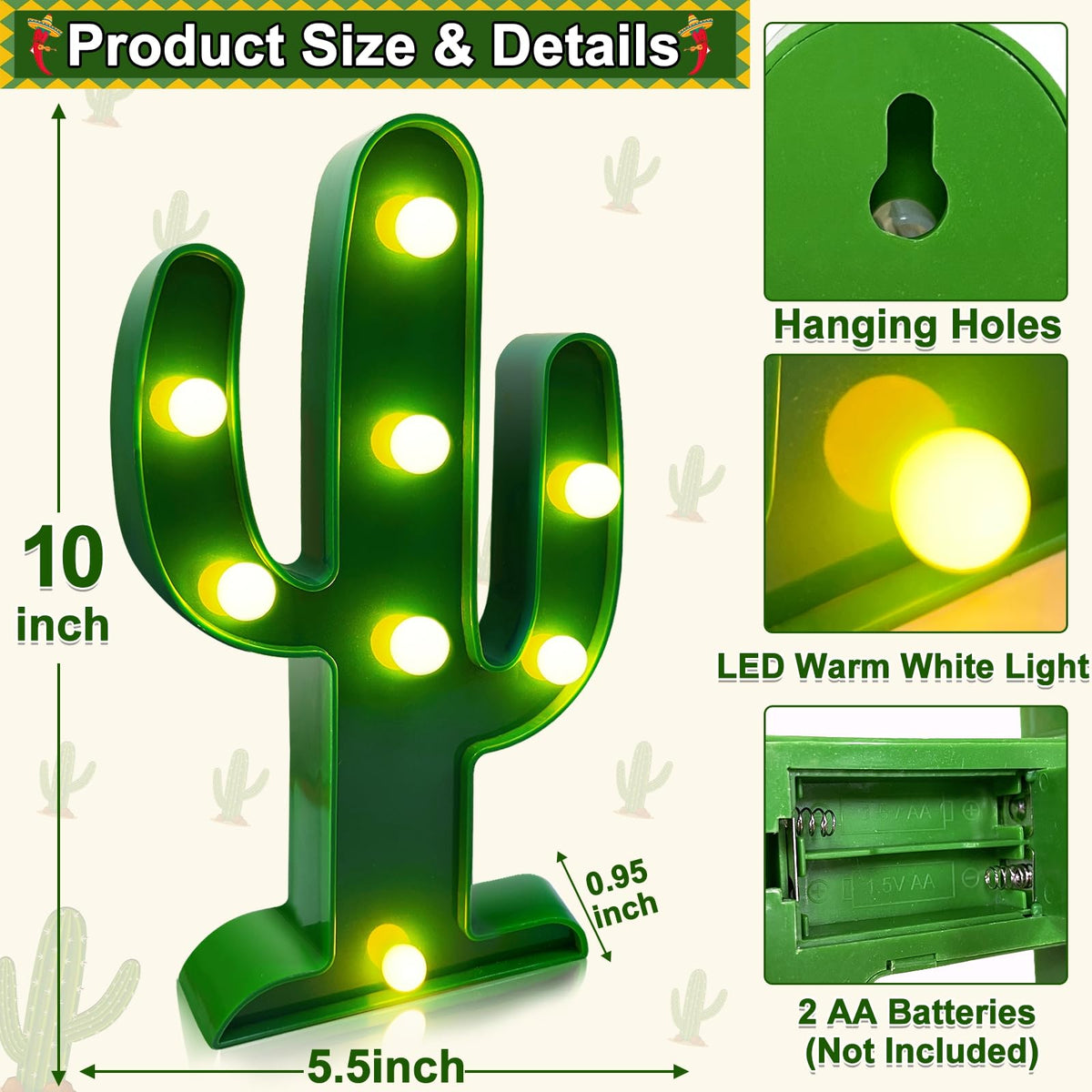 TURNMEON Cactus Light 2-Pack Wall Hanging brings easy wall decor for fiestas.