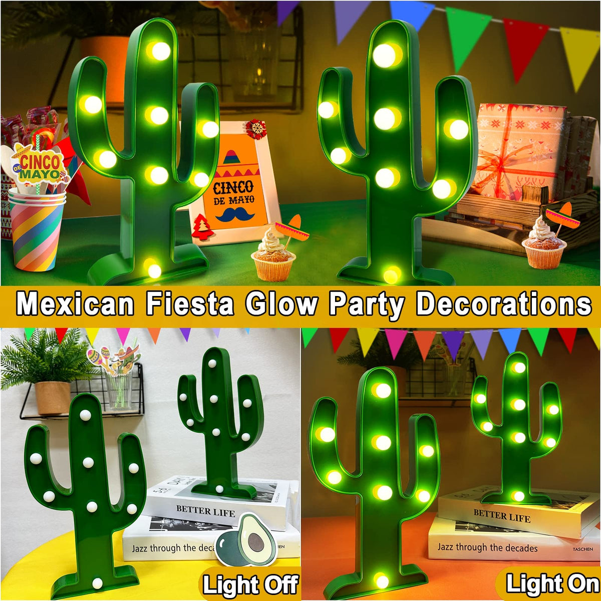TURNMEON Cactus Light Fiesta Decoration adds festive charm to parties.