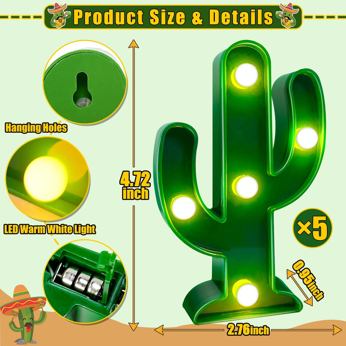 TurnMeOn cactus light with stable base for secure tabletop display.