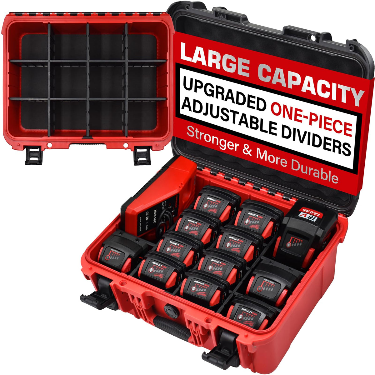 Turokacase Milwaukee battery case front view; rugged storage keeps batteries accessible.
